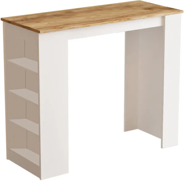 NORDVÄRK ST1 bar table with 3 shelves - white and natural melamine (120x51.6)