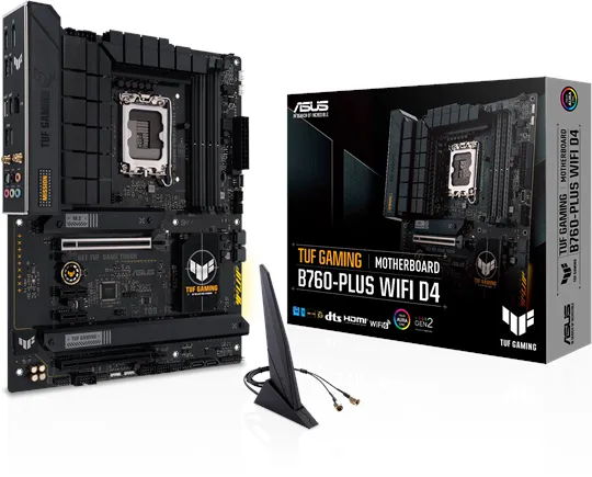 ASUS TUF GAMING B760-PLUS WIFI D4 Motherboard - Intel B760 - Intel LGA1700 socket - DDR4 RAM - ATX