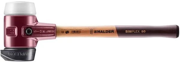SIMPLEX soft-faced hammer with cast steel housing and wooden handle, Ø 80, rubber compound with "Stand-Up"/superplastic