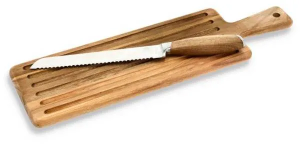 HOLM Cutting board with bread knife - Stainless steel/Acacia