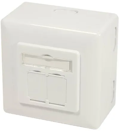 LogiLink NP0124 Cat.6A wall socket 2 x RJ45 shielded with back box pure white